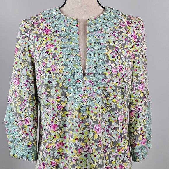 Tyler Boe Floral Tunic Dress Green Embroidered Casual Mini Length | Women's 8 - Picture 7 of 16